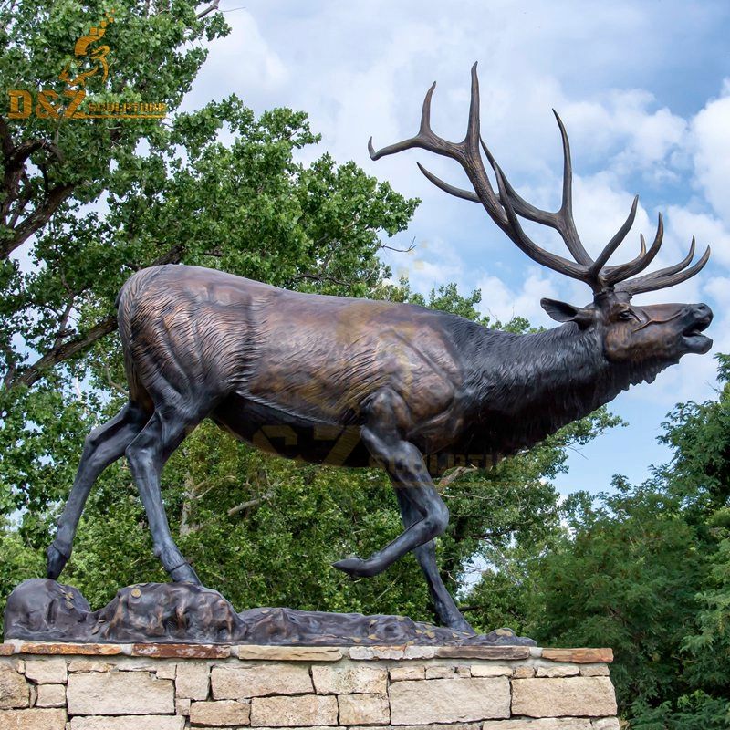 Custom animal metal sculpture outdoor roaring bronze elk statue for sale