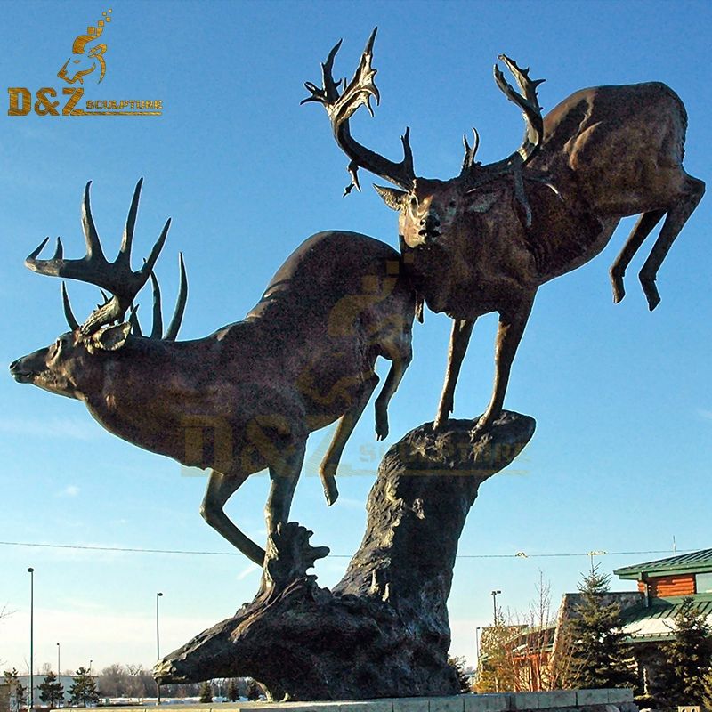 Hot selling metal animal running bronze reindeer statue outdoor garden decoration