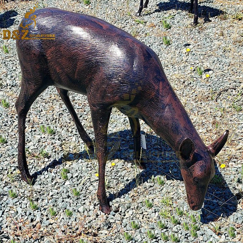 outdoor metal animal sculpture bronze grazing doe statue for garden decor