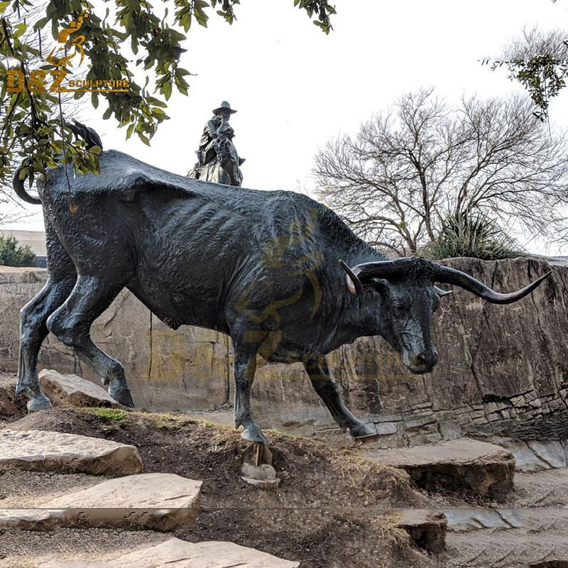 Life size park decoration garden animal statue bronze longhorn bull sculpture