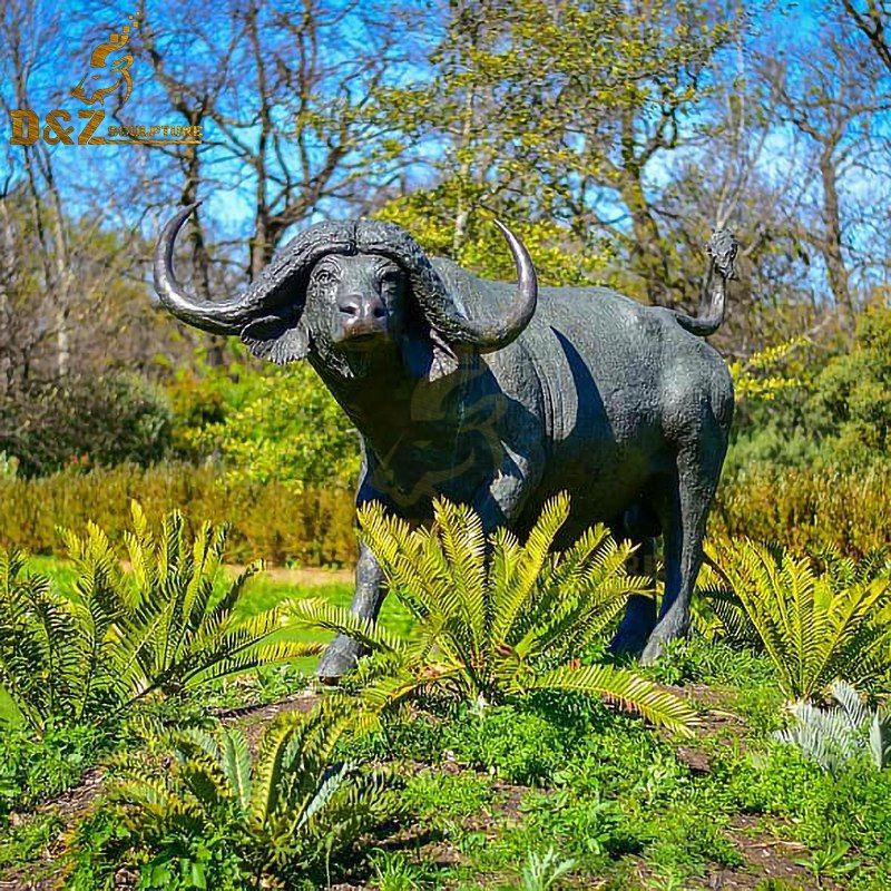 Metal animal outdoor design bronze life-size buffalo statue for sale