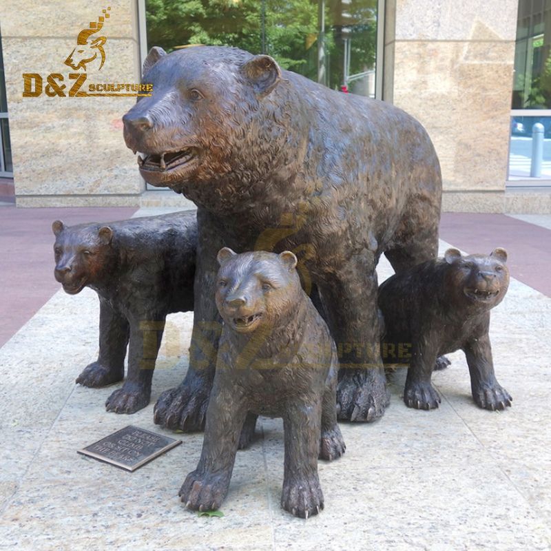 Hot Selling Life Size Bronze Metal Bear Family Statues For Decoration