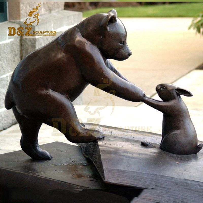 Outdoor garden metal bronze bear rabbit play sculpture for sale