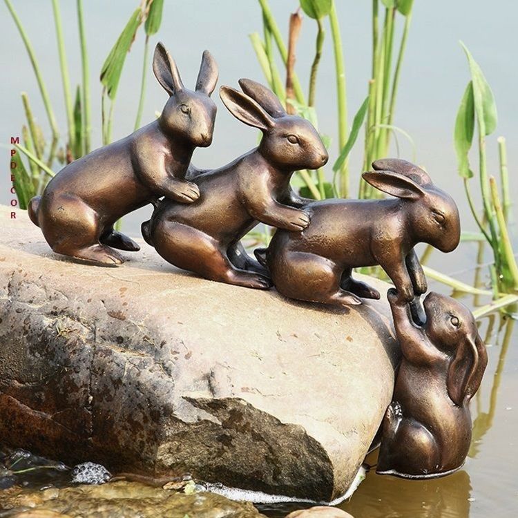 Bronze outdoor rabbit garden statue for sale
