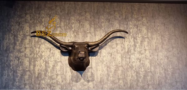 Hot sale casting bronze length 170cm bull head sculpture for indoor hotel restaurant decor