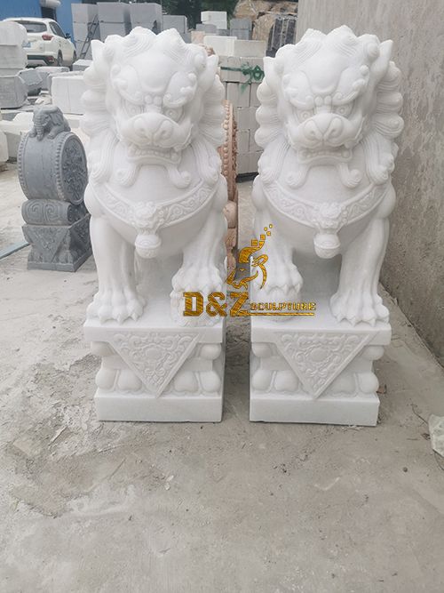 Height 60cm have in stocks natural white marble foo dog lion sculpture for home decoration