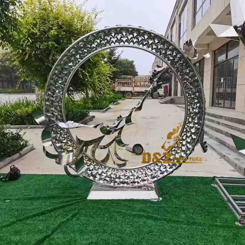 Modern large steel ornaments welding circle sculpture for hotel home decoration