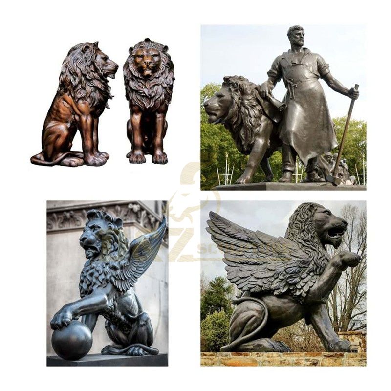 Decorative Outdoor Bronze Lion Sculpture Animal State For Garden