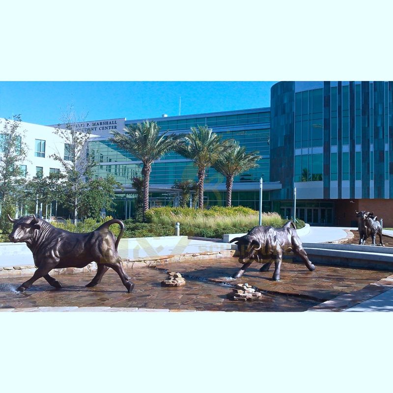 Decorative Bronze Bull Sculpture Beside The Park Lake