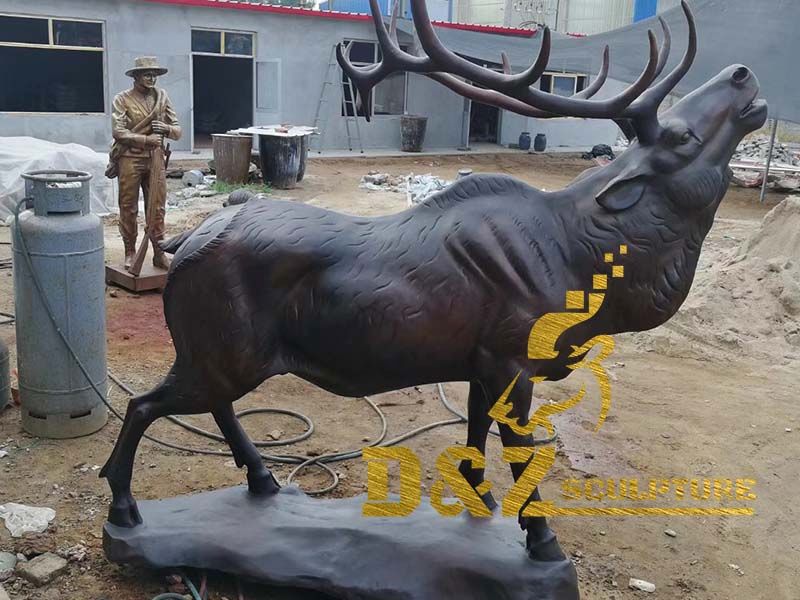 Factory custom made lost wax bronze elk sculpture matal casting decoration for garden outdoor