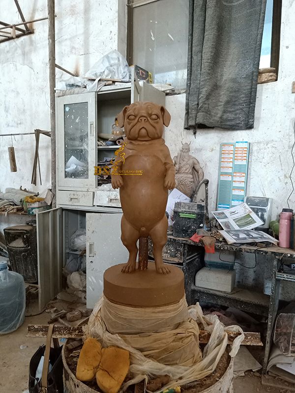 Have mold cute outdoor decor height 60cm bronze casting pug dog fountain sculpture