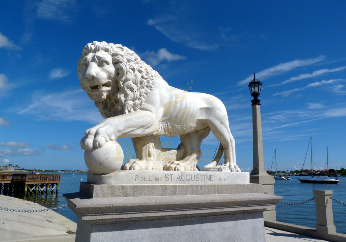 Classical life size white marble engraving famous lion sculptures